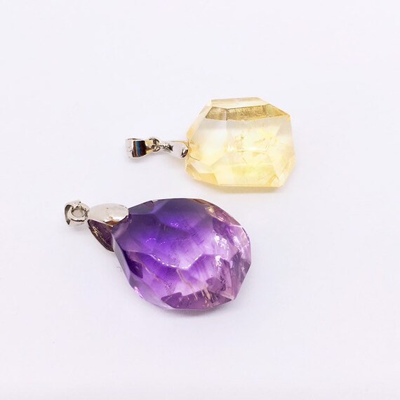Amethyst Pendant, Citrine Pendant, Big Faceted Gemstone, February November Birthstone Jewelry, Sterling Silver, Mothers day Gift, unique