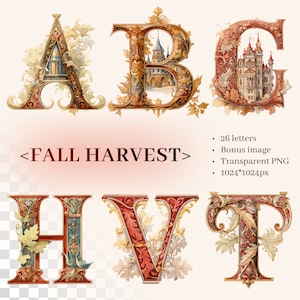 Verlichte herfstletters | Alfabetdecoratie| Transparante png-SVG | Thanksgiving eerste clipart | Gepersonaliseerde kaartontwerp | Commercieel gebruik