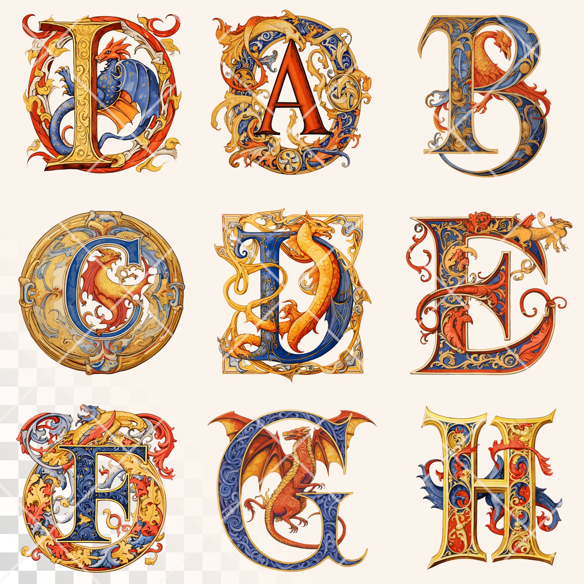 Dragon Alphabet | Transparent PNG Download | Illuminated Manuscript ...