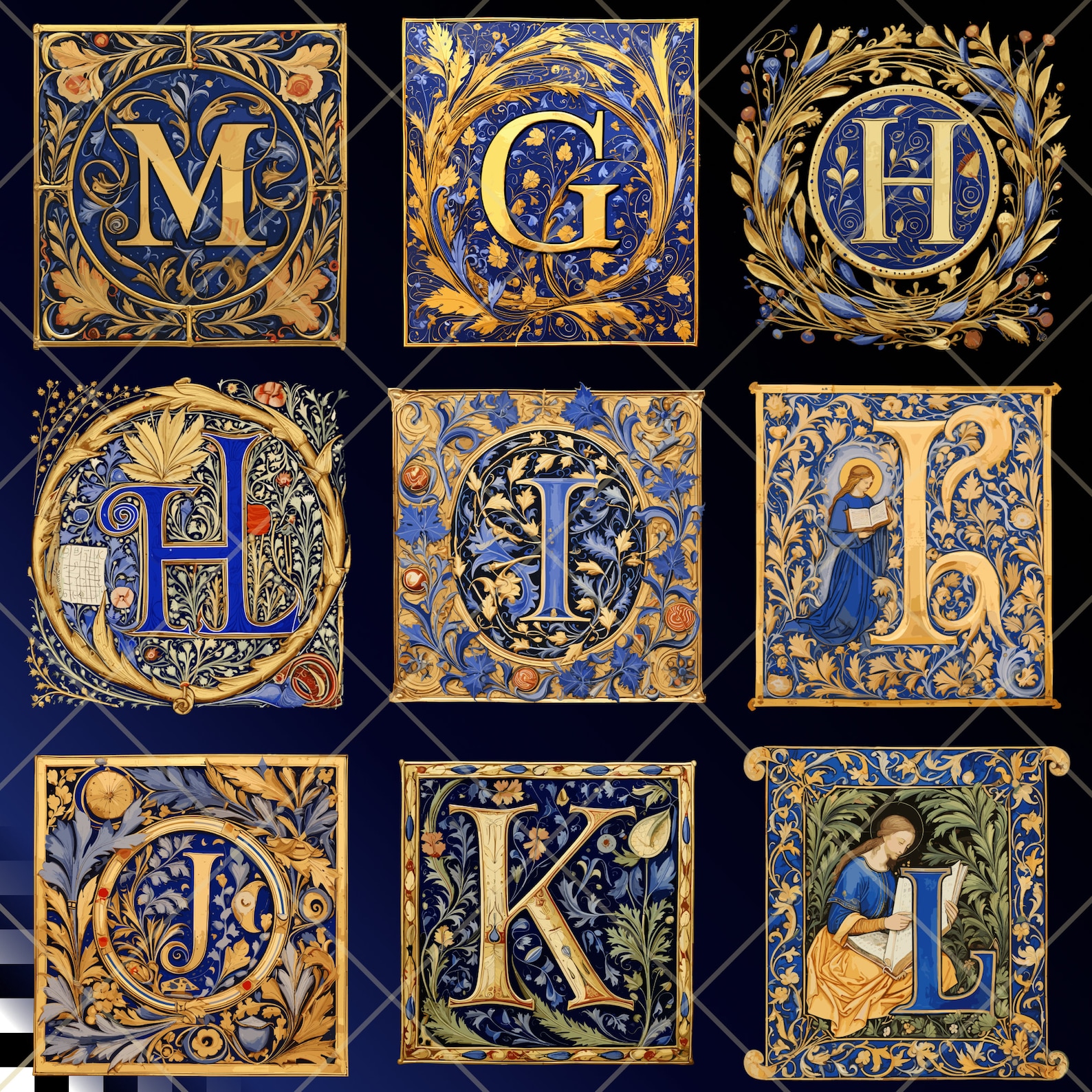 Morgan Black Hours Alphabet | Transparent PNG SVG | Illuminated Letters ...