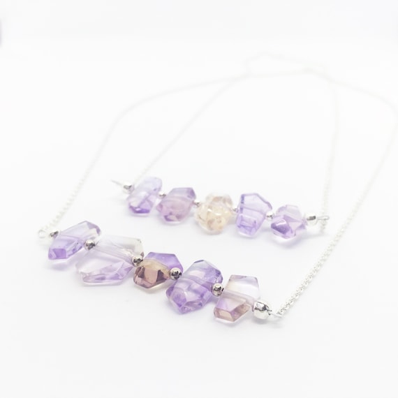 Ametrine Necklace, Amethyst Necklace, February Birthday Necklace, Sterling Silver Bar Necklace, valentines day gift, Anniversary Unique Gift