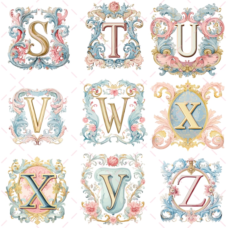 Rococo Lettering Vintage Rococo Alphabet | Transparent PNG SVG | Pastel Illuminated ...