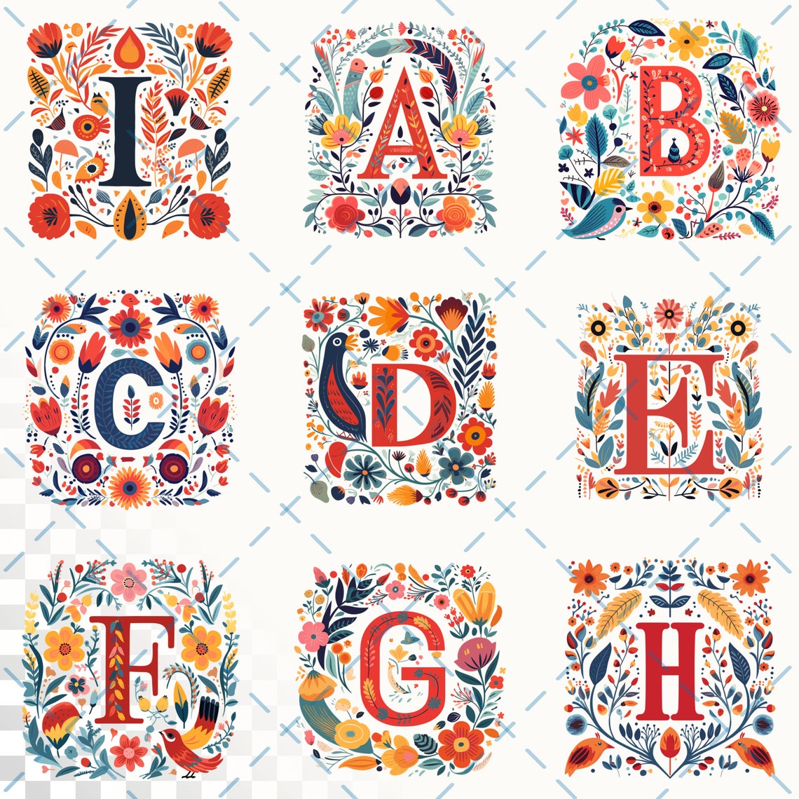 Folk Lettering Scandinavian Folk Art Alphabet | Transparent PNG SVG | Fancy Letters ...
