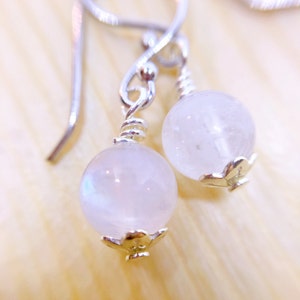 Rainbow Moonstone Earrings, Cute Moonstone Earrings, Sterling Silver Earrings, June Birthstone, Birthday Gift for girls, Girlfriend Gift image 2