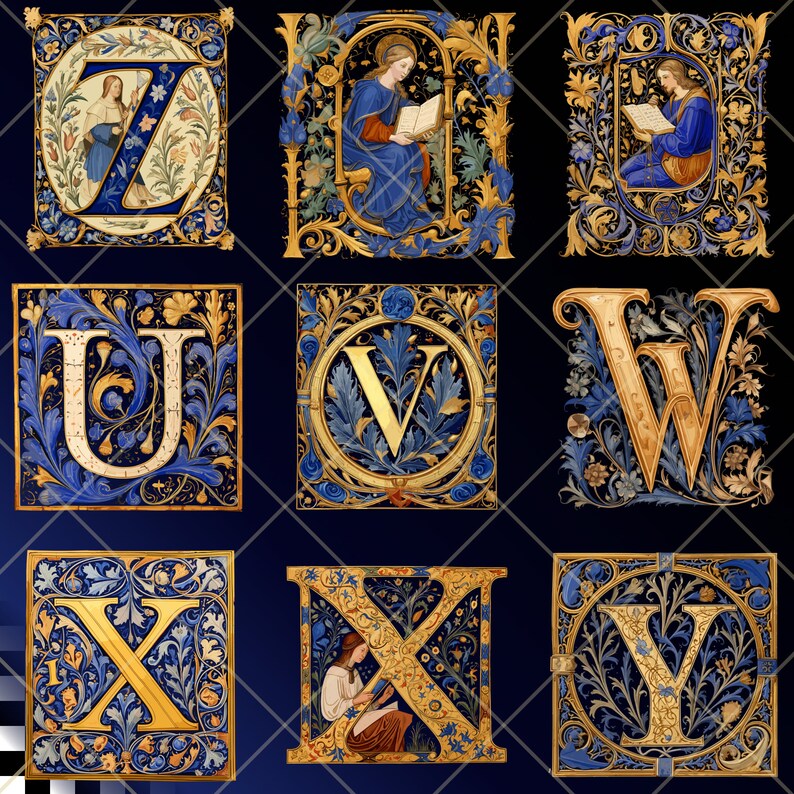 Morgan Black Hours Alphabet | Transparent PNG SVG | Illuminated Letters ...