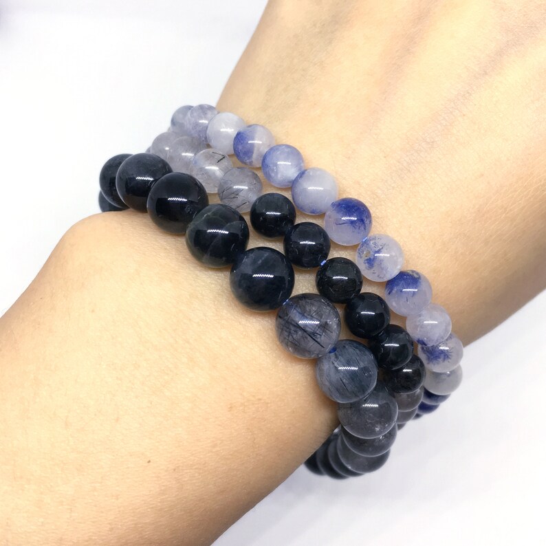 Blue Rutilated Quartz Bracelet, Rutilquarz Armband, Bracelet De Quartz