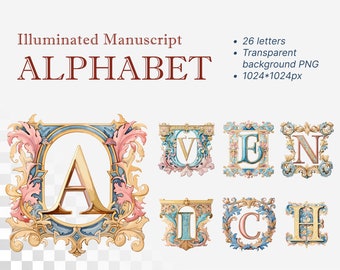 Romantic Illuminated Alphabet | Transparent PNG Download | Medieval Letters | Middle Age Initial Clipart | Venice Inspired | Commercial Use