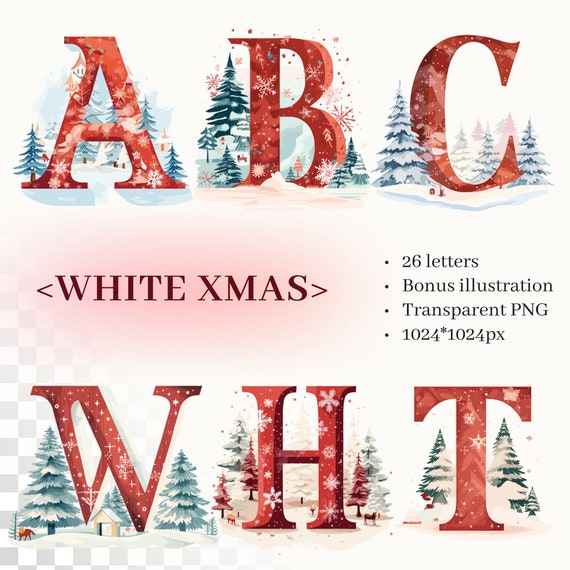 White Christmas Alphabet | Transparent PNG SVG | Holiday Initials | Nordic Winter Letters | Xmas Card | Commercial Use | Sublimation