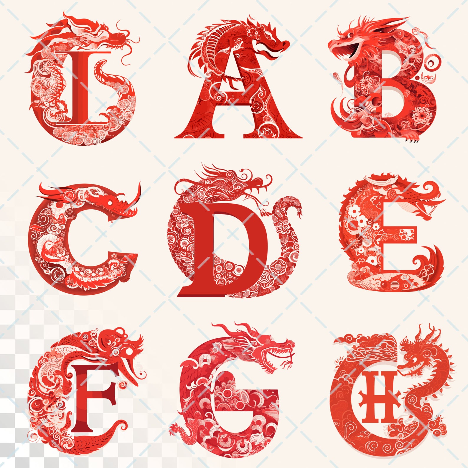 Chinese Dragon Alphabet Transparent PNG SVG Lunar New Year Letters ...