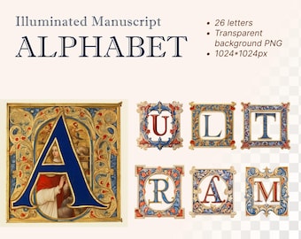 Byzantine Alphabet | Transparent PNG Download | Illuminated Manuscript Letters | Antique Initial Clipart | Medieval Printable | Commercial