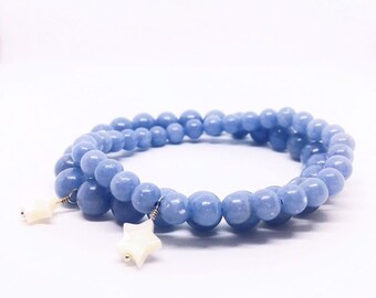 Angelite Bracelet, Blue Anhydrite Bracelet, Balancing Jewelry, 6mm, 8mm, Star Charm Stretch Bracelet, valentines day gift, Calming Crystal