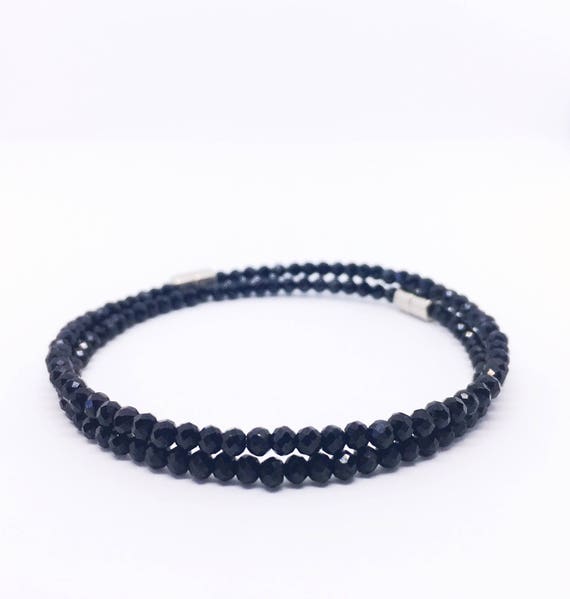 Black Spinel Bracelet, Minimalist Bracelet, Dainty Black Bracelet, Bracelet Spinelle Noir, Gemstone Stacking Bracelet, Black Beaded Bracelet