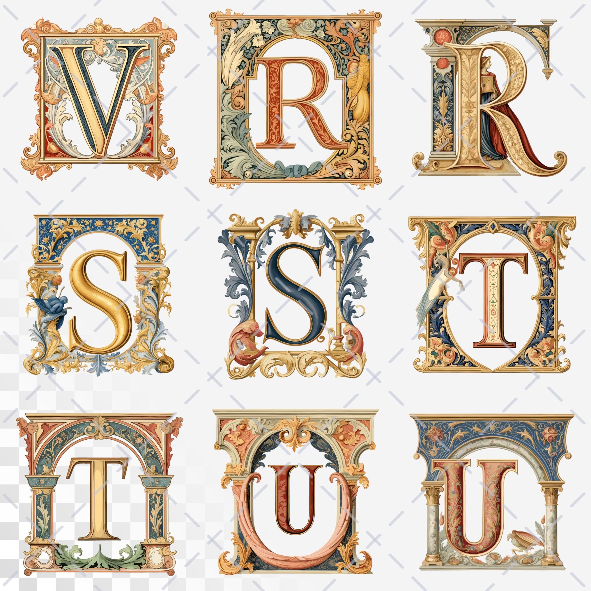 Renaissance Elegance Alphabet | Transparent PNG SVG | Medieval ...