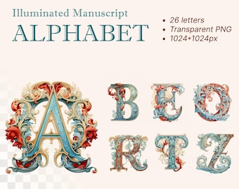 Ancient Patina Alphabet | Transparent PNG | Illuminated Manuscript Letters | Antique Initial Clipart | Medieval Printable | Commercial Use