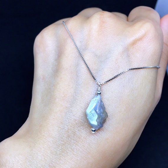 Raw Labradorite Necklace, Sterling Silver Chain, Raw Crystal Jewelry, Protection, Healing Gemstone, Best Christmas Gifts, Unique Gift,