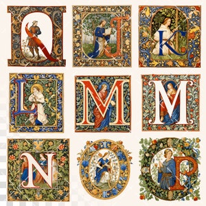 Pre-raphaelite Alphabet | Transparent PNG SVG | Illuminated Manuscript ...