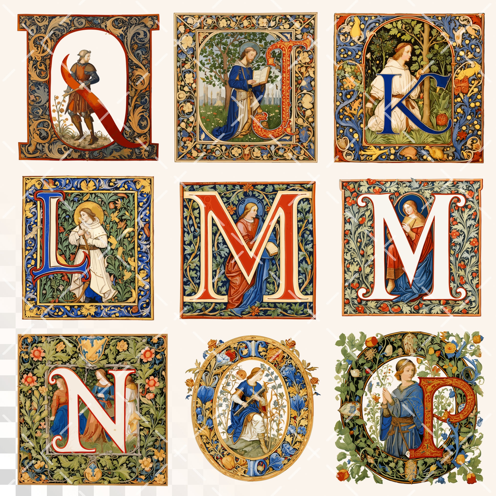 Pre-raphaelite Alphabet Transparent PNG SVG Illuminated Manuscript ...