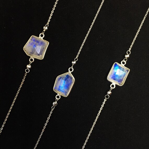 AAA Rainbow Moonstone Necklace, Geometric Necklace, Minimalist Jewelry, Sterling Silver, June Birthstone, valentines day gift, Unique Gifts