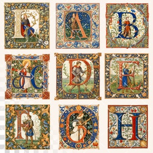 Pre-raphaelite Alphabet | Transparent PNG SVG | Illuminated Manuscript ...