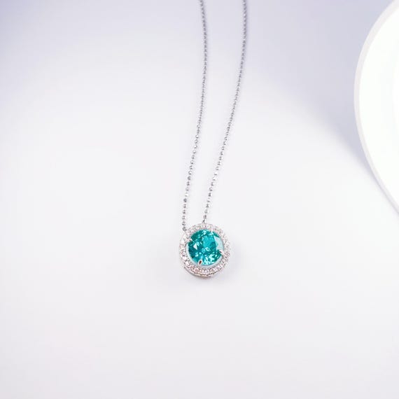 Paraiba Blue Pendant Necklace, in Lab-Grown Paraiba Garnet & Sterling Silver