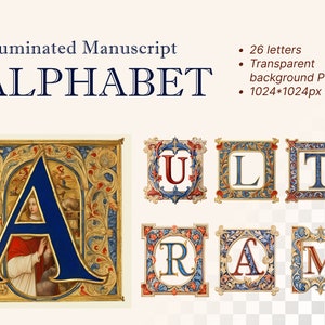 Byzantine Alphabet Bundle | Transparent PNG Download | Illuminated Manuscript Letters | Antique Initial Clipart | Medieval Printable Decor