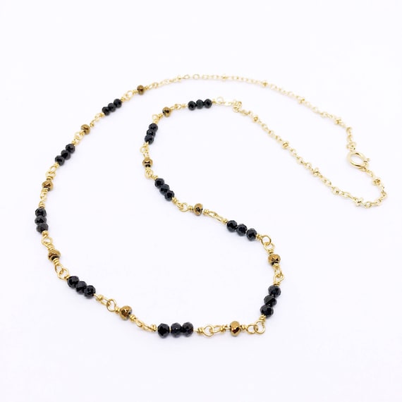 Black Spinel Necklace, Collier Spinelle Noir, 14K Gold filled Jewelry, Christmas Gift, Delicate Necklace, Birthday Gift, Anniversary Gift
