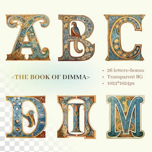 Book of Dimma Alphabet | Transparent PNG SVG | Early Medieval Illuminated Manuscript Letter | Celtic Gospel | Insular style | Commercial Use