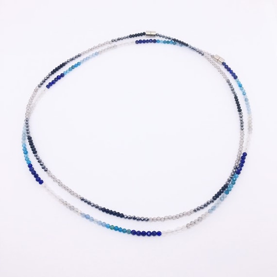 Gemstone Choker Necklace, Dainty Beaded Choker, Layering Necklace, valentines day gift, Art Deco Jewelry, unique gift, Moonstone, Aquamarine