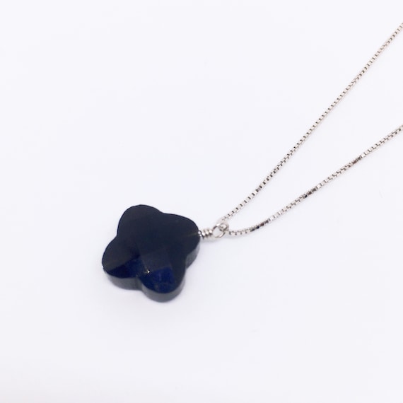 Black Onyx Four Leaf Clover Necklace, Good Luck Necklace, Shamrock Pendant Sterling Silver Necklace, Christmas Gift, Advent Calendar Filling