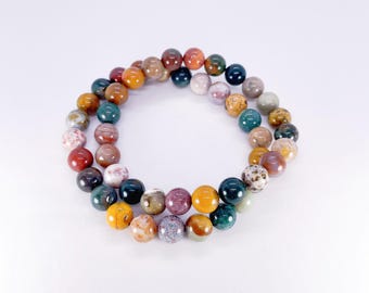 Ocean Jasper Beaded Bracelet, 8mm Natural Multicolor Gemstone, Calm & Positive Energy, Capricorn Stone, Christmas Birthday gifts for her