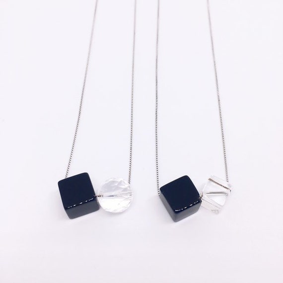 Black Onyx Necklace, Rock Crystal Necklace, Stockings Stuffers, Christmas Gift, Leo Zodiac, Sterling Silver, Minimalist Geometric, unique