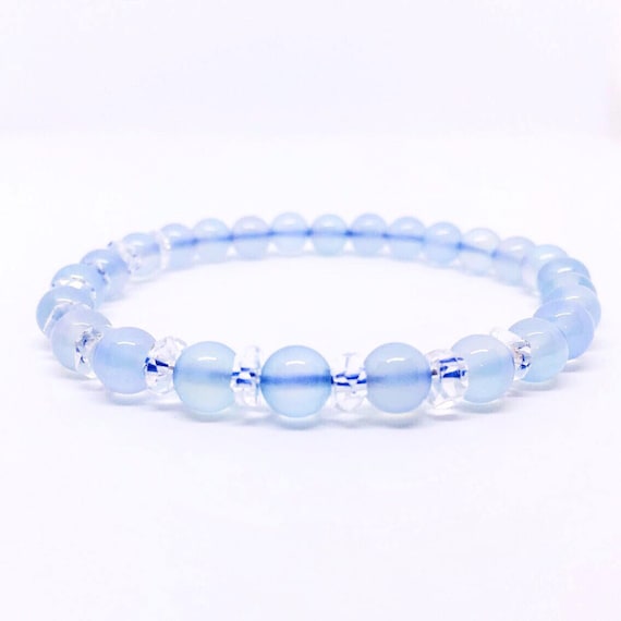Blue Chalcedony Bracelet, Blue Jewelry, Protection Calming Bracelet, Rock Crystal, Speaker's Stone, Undyed Gemstone, Unique Gifts