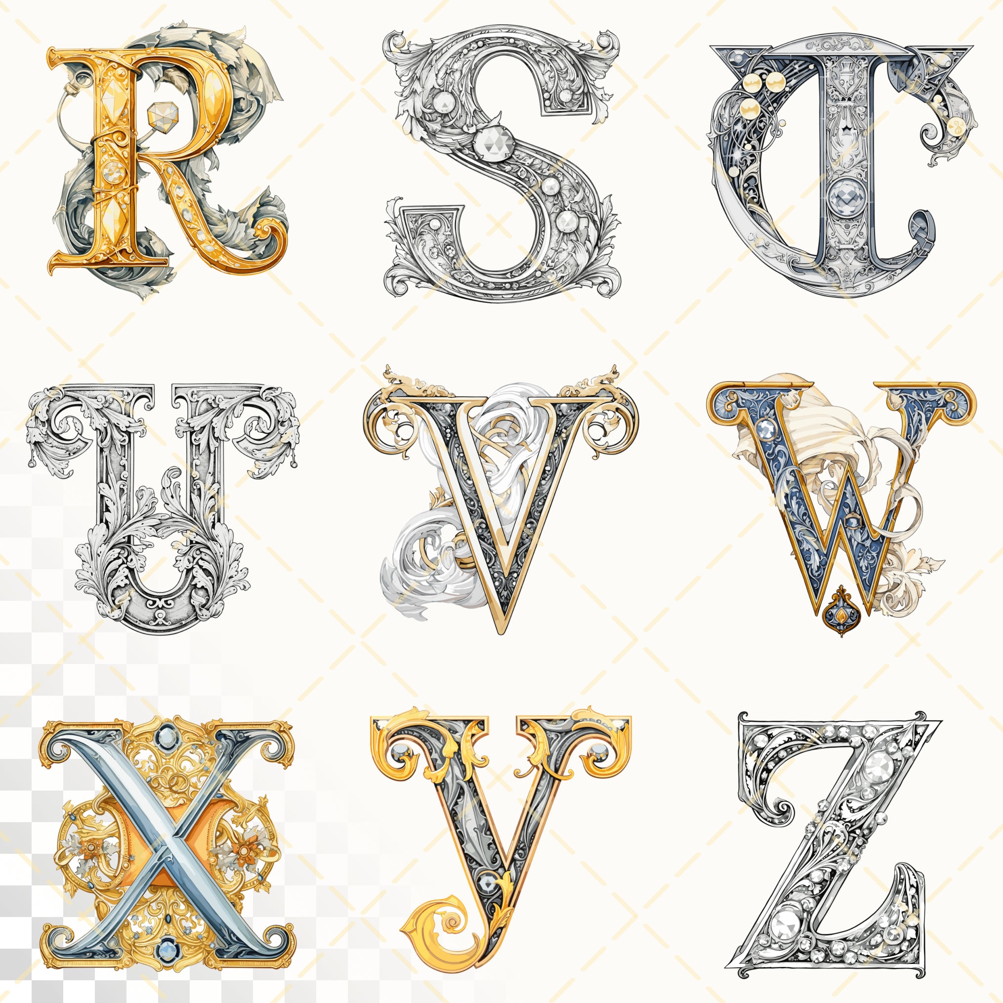 Diamond Alphabet | Transparent PNG SVG | Illuminated Letters | April ...