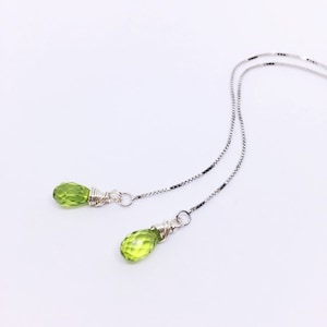 Peridot Threader Earrings, Sterling Silver Ear Threaders, August Birthstone Jewelry, Genuine Peridot Earrings, valentines gift, Anniversary