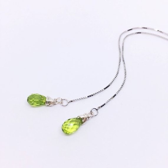 Peridot Threader Earrings, Sterling Silver Ear Threaders, August Birthstone Jewelry, Genuine Peridot Earrings, valentines gift, Anniversary