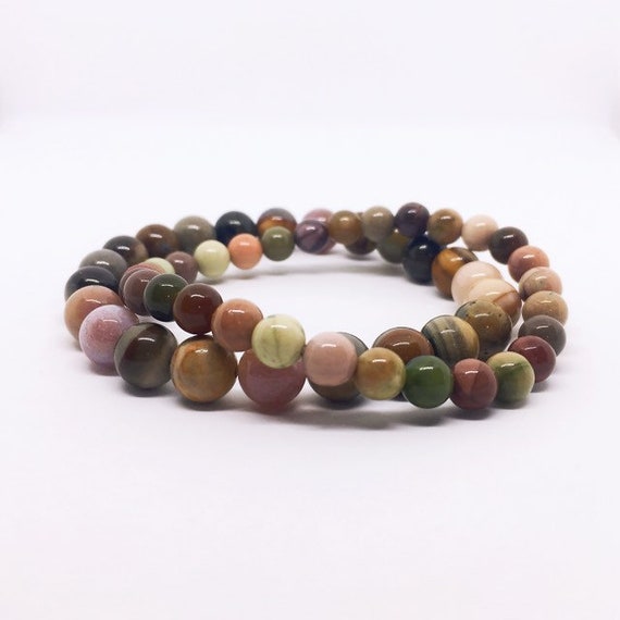 Polychrome Jasper Bracelet, Desert Jasper, Beaded Gemstone Bracelet, Stretch Bracelet, 6mm 8mm Bracelet, Christmas, Valentines Day gift