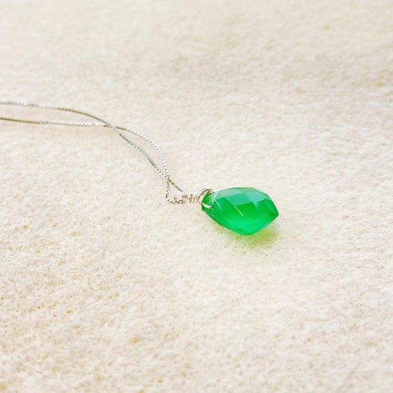 Green Onyx Pendant Sterling Silver Necklace