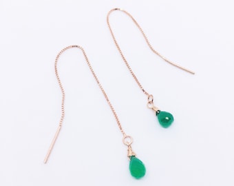 Green Onyx Threader Earrings, Dainty Gemstone Chain Earrings, Grüner onyx Ohrringe, Sterling Silver Jewelry, Leo Zodiac, Christmas Gifts
