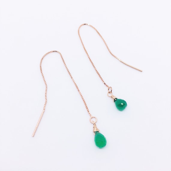Green Onyx Threader Earrings, Dainty Gemstone Chain Earrings, Grüner onyx Ohrringe, Sterling Silver Jewelry, Leo Zodiac, Christmas Gifts