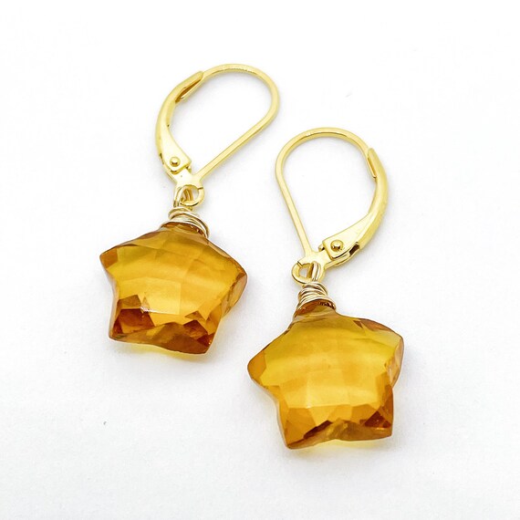 Hydro Quartz Star Earrings, in Citrine Yellow