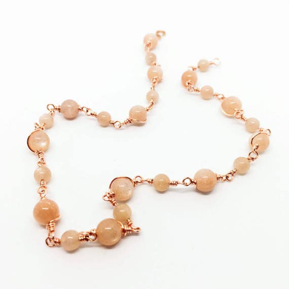 Peach Moonstone Necklace, Sunstone Rosary, Christmas Gift, Blush Necklace, Rosary Choker, Peach Necklace, June Birthstone Jewelry, best gift