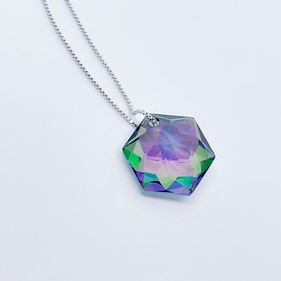 Swarovski Crystal Necklace, 14mm-Hexagon Star Necklace, Minimalist Pendant Necklace, Sterling Silver, PARSH, Layering, Unique Birthday Gift