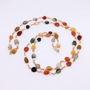 Collier en quartz rutilé, cadeau de Noël pour maman, collier long chapelet, collier de perles de pierres précieuses, collier extra long, cristaux Fengshui