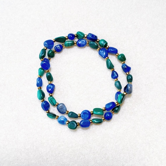"Cleopatra's Fika" Beaded Bracelet, with freeform Malachite & Kyanite, and faceted Pyrite