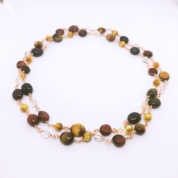 Tigers Eye Rosary Necklace, Christmas Gift for mom, Citrine Necklace, Prosperity Jewelry, Extra Long Gemstone Rosary, unique gifts