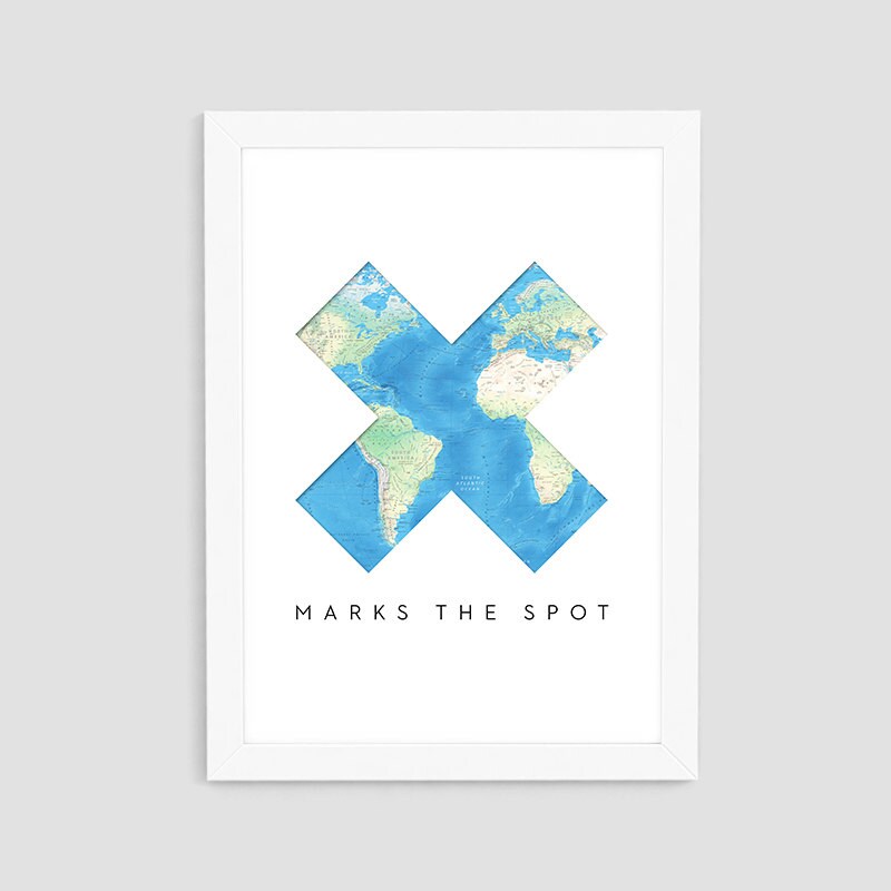 x marks the spot print world map wall art modern map etsy
