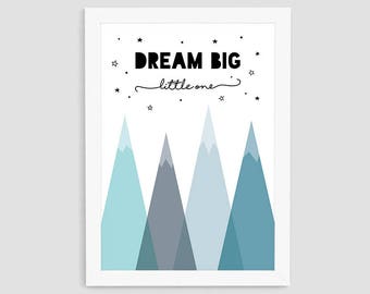 Droom groot kleintje afdrukbare, Kid Blue Mountain Wall afdrukken, Scandinavische Kid afdrukken, kunst aan de muur, muur Decor van de kwekerij, P21 Kid