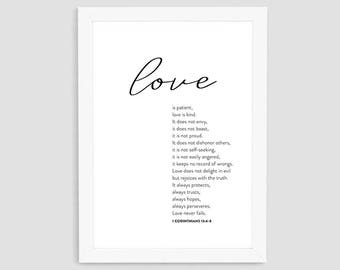 Love Is Patient Print, Love Is Wall Art, Love Printable, Modern Love Print, Bible Verse Wall Print, Wall Decor, Valentine Gift, P28