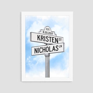 Personalized Intersection Street Sign, Custom Street Sign Print, Anniversary Gift, Wedding Gift, Birthday Gift, Wall Decor, C5