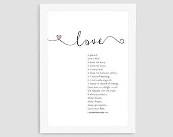 Love Is Patient Print, Love Is Wall Art, Love Printable, Love Poster, Bible Verse Wall Print, Bible Verse Wall Decor, Valentine Gift, P27